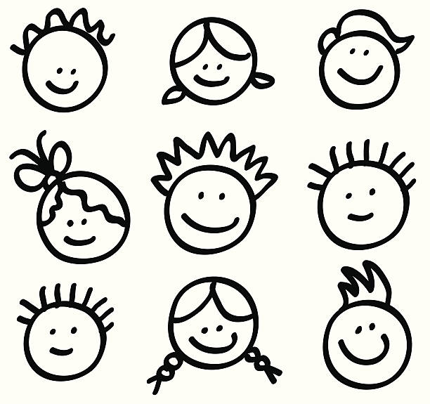 ilustraciones, imágenes clip art, dibujos animados e iconos de stock de lineart niños de dibujos animados - family cartoon child little girls