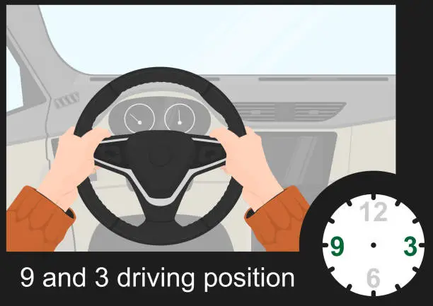 Vector illustration of 9 and 3 driving position