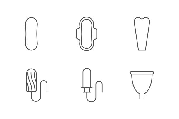 illustrazioni stock, clip art, cartoni animati e icone di tendenza di icone dei prodotti per l'igiene femminile - sanitary napkin