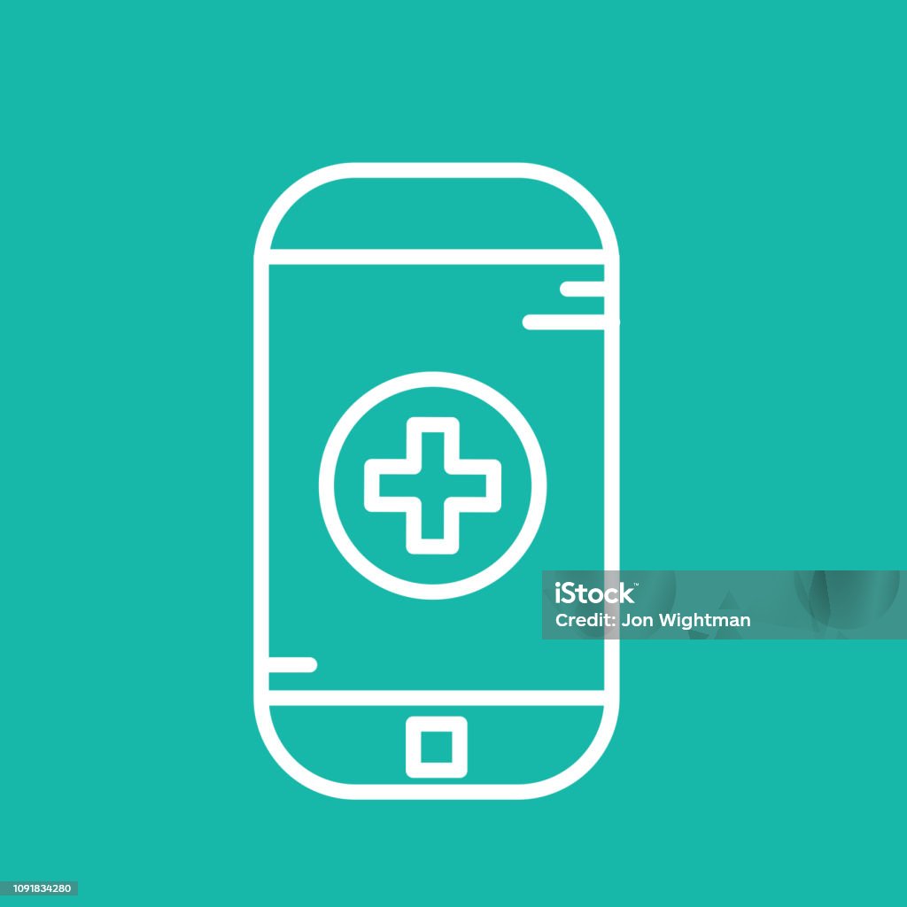 Medical Line Icon - Phone Adhesive Bandage stock vector