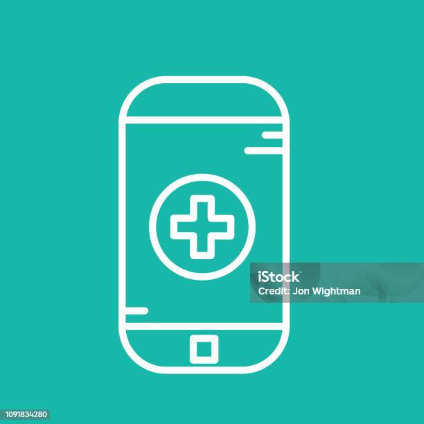 Medical Line Icon Phone Stock Illustration - Download Image Now - Adhesive Bandage, Ambulance, Blood Bag