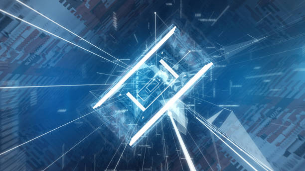 istock Digital Tunnel with cold blue light. Data transfer. Mother board 1091834284