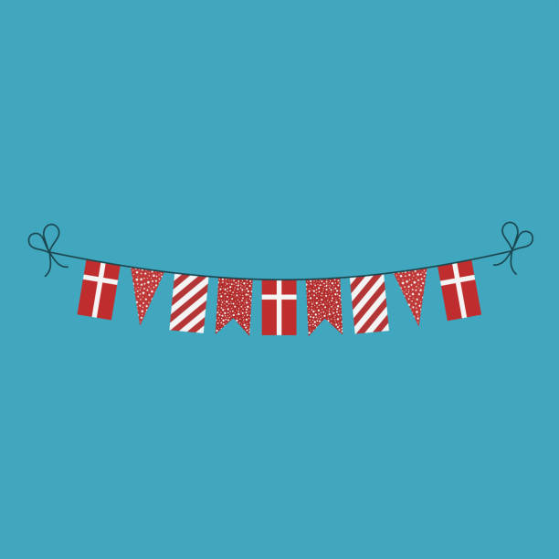 ilustrações, clipart, desenhos animados e ícones de decorações bunting sinalizadores para a dinamarca, feriado do dia nacional em design plano - bandeira dinamarquesa