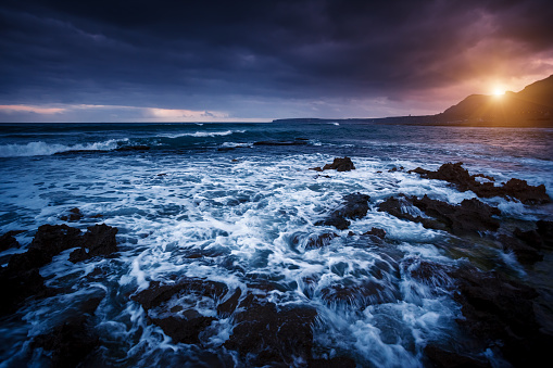 Fantastic view of the nature reserve Dello Zingaro. Dramatic morning scene. Overcast sky. Location cape San Vito. Sicilia, Italy, Europe. Mediterranean and Tyrrhenian sea. Beauty world.