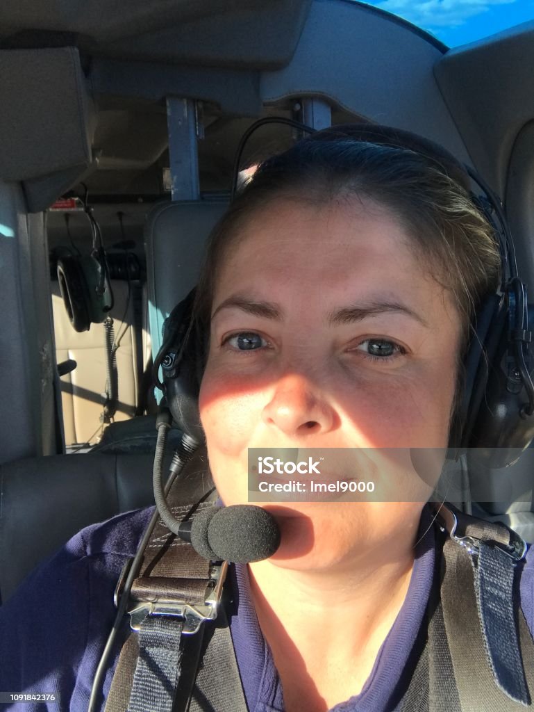 Young Woman Helicopter Pilot Helicopter Pilot Stock Photo