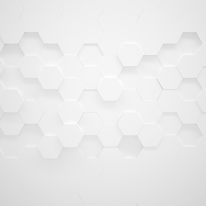 White hexagon texture with copy space (3D illustration)