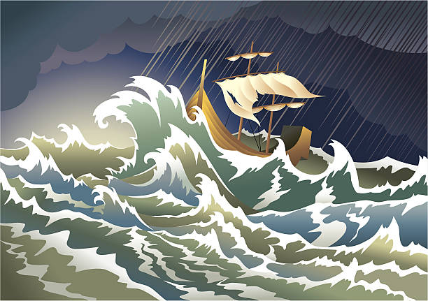 illustrations, cliparts, dessins animés et icônes de bateau coule dans la tempête - tempête