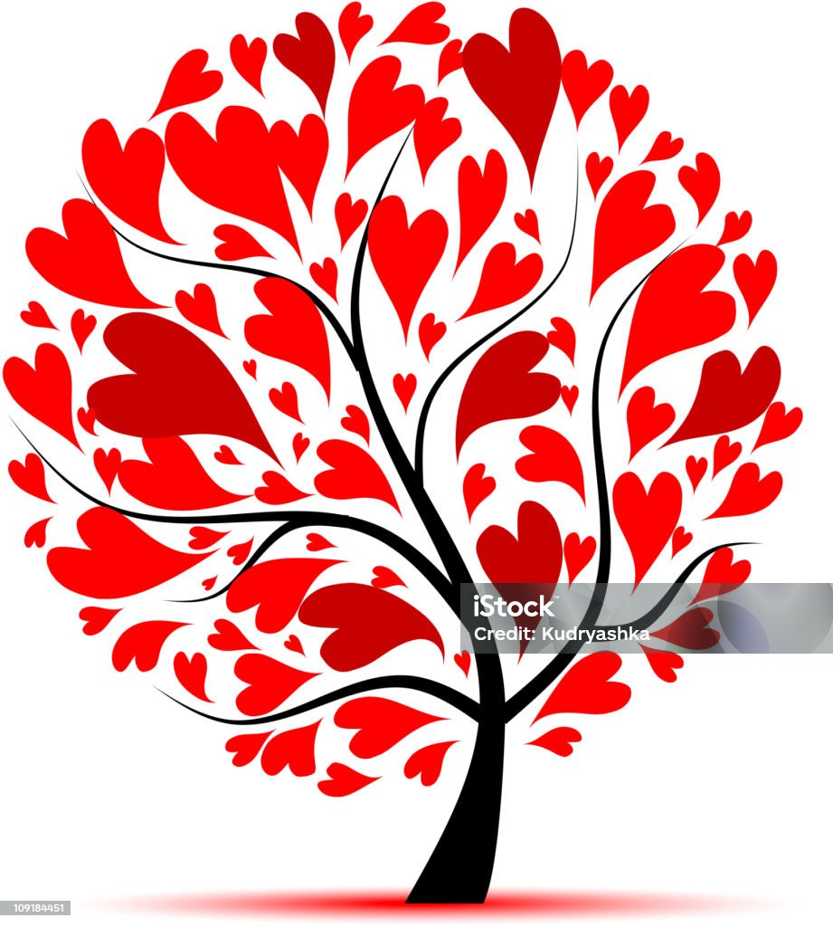 Valentine tree made out of red love hearts Valentine tree for your design, heart shape leaves Heart Shape stock vector