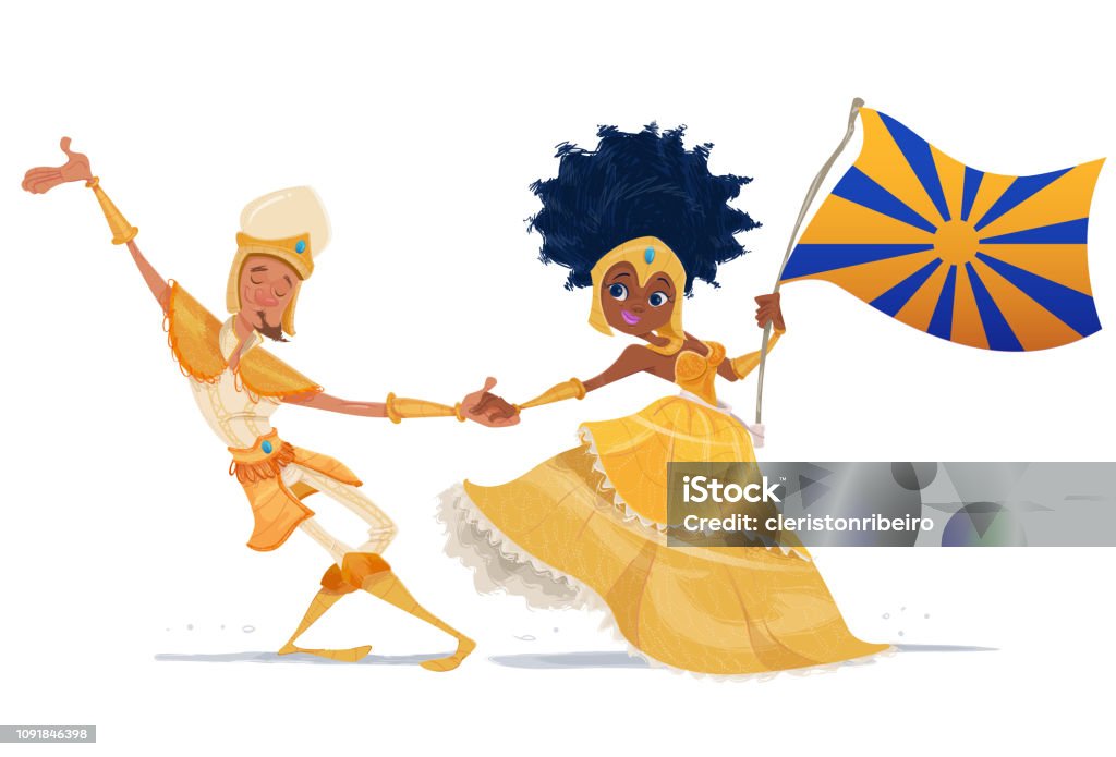 Carnival (Master-Room and Flag Bearer) Illustration of a couple of Mestre-sala and Porta-bandeiras that represents the parade of the samba school in the Brazilian carnival. Brazil stock vector