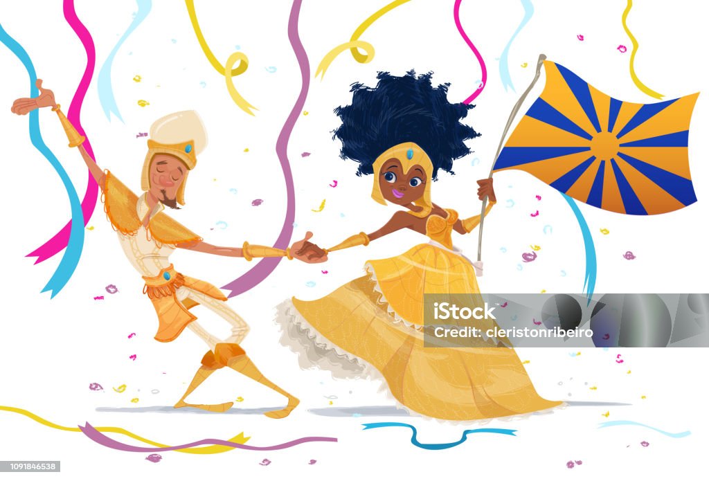 Carnival (Master-Room and Flag Bearer) Illustration of a couple of Mestre-sala and Porta-bandeiras that represents the parade of the samba school in the Brazilian carnival. Carnival - Celebration Event stock vector