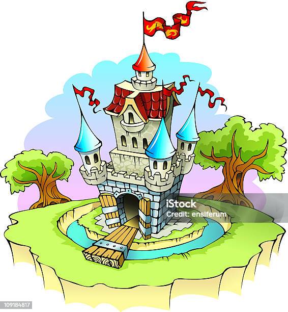 Fantasy Castle Stock Illustration - Download Image Now - Castle, Moat, Cartoon