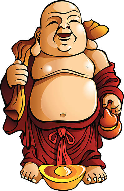 Laughing Buddha Laughing Buddha with huge belly, sack and gold ingot, traditional Chinese god, vector illustration. ZIP archive includes .AI (CS3) file and hi-res JPEG buddha face stock illustrations