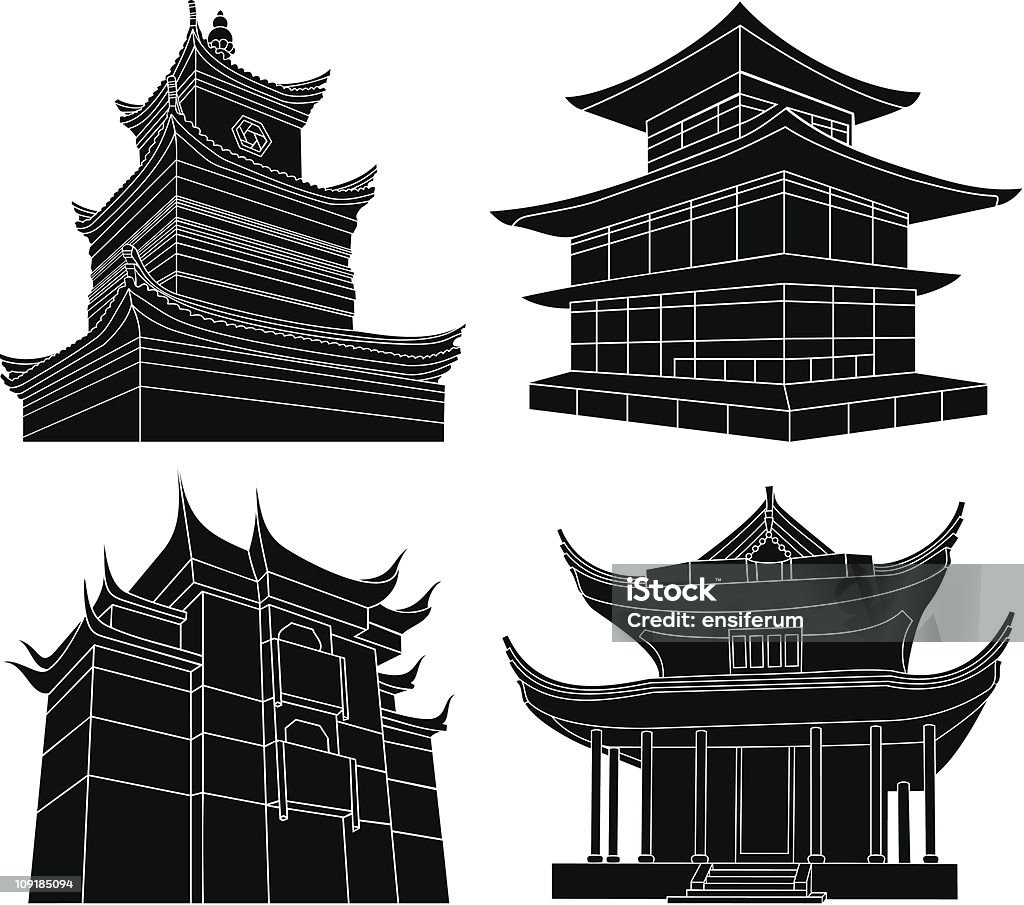 Pagode chinoise silhouettes - clipart vectoriel de Chine libre de droits