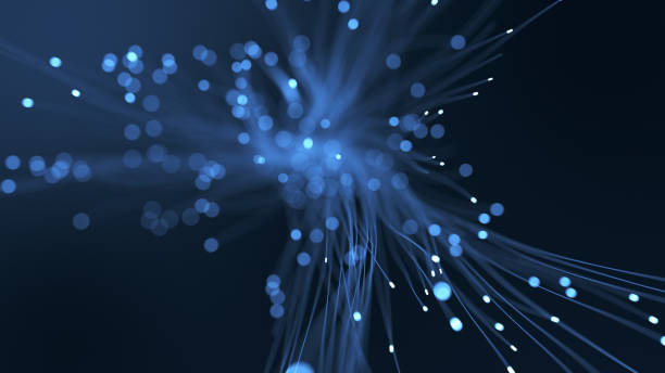 connexion du réseau abstrait de fond - fiber optic data glowing flowing photos et images de collection