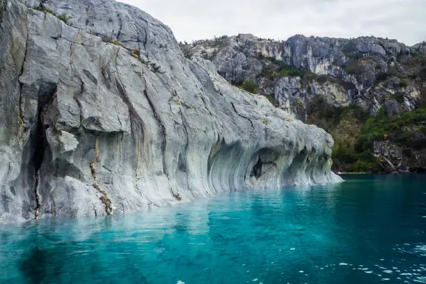 marble caves (Capillas del Marmol). General Carrera lake also called Lago Buenos Aires. North of Patagonia. Chile. Blue color
