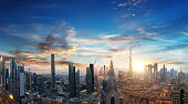 Dubai sunset panoramic view of downtown.