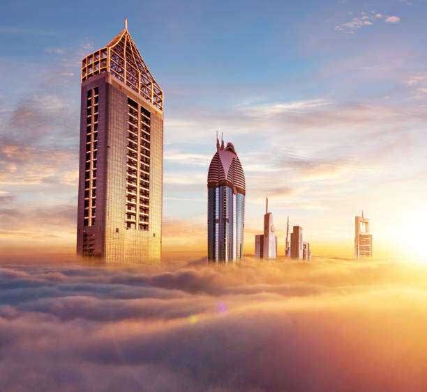 istock Dubai sunset view of downtown covered with clouds 1091861368