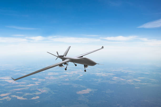 Unmanned aircraft patrol air sky at high altitude. Unmanned aircraft patrol air sky at high altitude airshow photos stock pictures, royalty-free photos & images