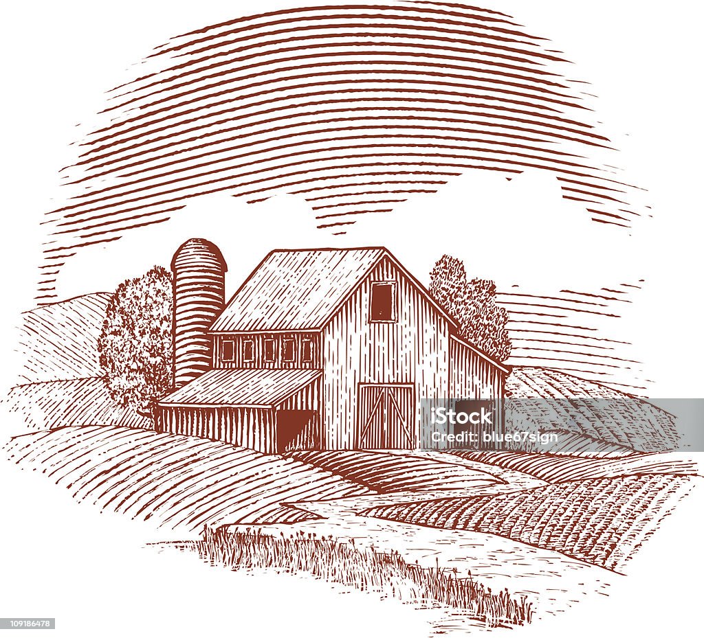 Woodcut Barn Woodcut style illustration of an old barn. Farm stock vector