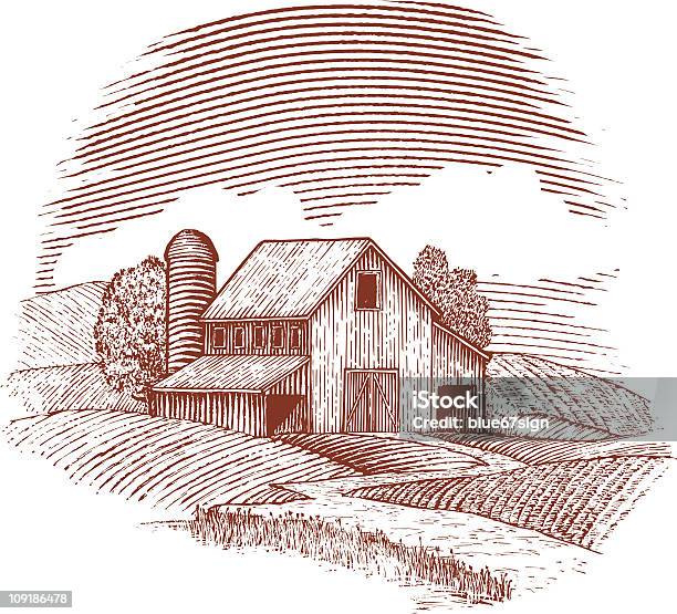 Woodcut Barn Stock Illustration - Download Image Now - Farm, Barn, Vector