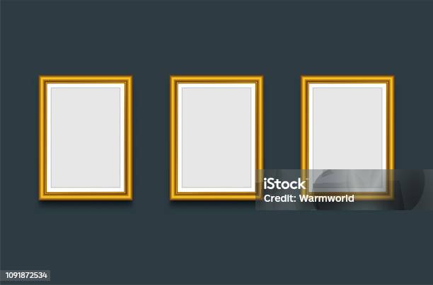 Three Picture Three Picture Frames On Wall Gallery Vector Stock Illustration ...