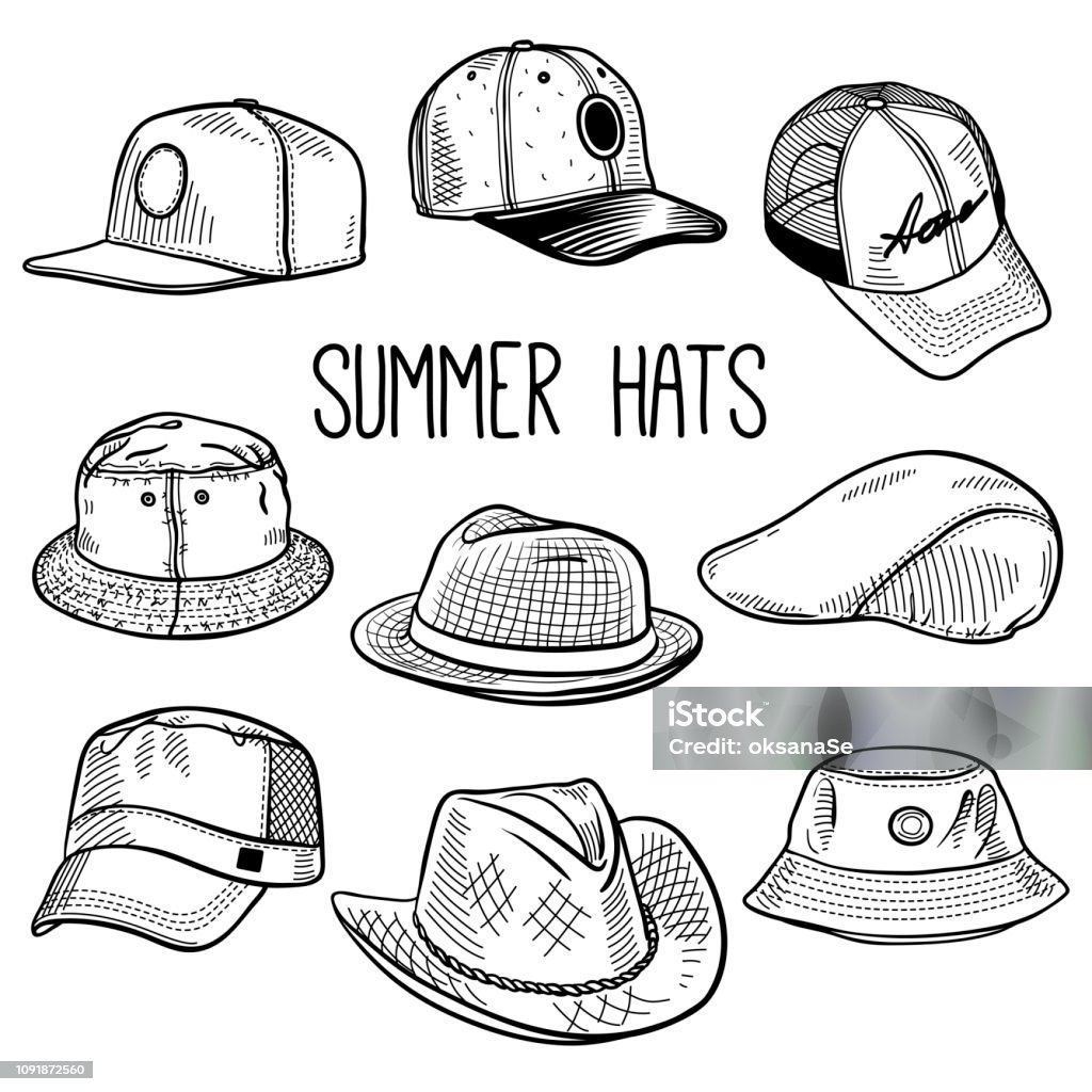 Ilustración de Conjunto De Bocetos De Verano Sol Sombreros Y Gorras y más  Vectores Libres de Derechos de Sombrero - iStock