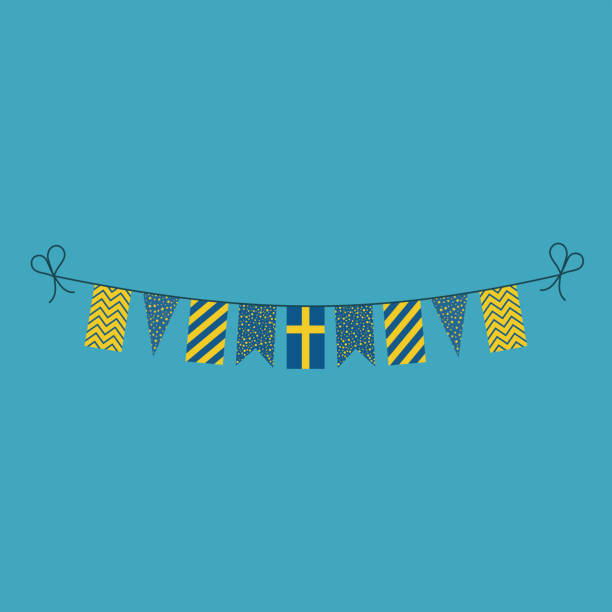Decorations bunting flags for Sweden national day holiday in flat design Decorations bunting flags for Sweden national day holiday in flat design. Independence day or National day holiday concept. swedish flag stock illustrations