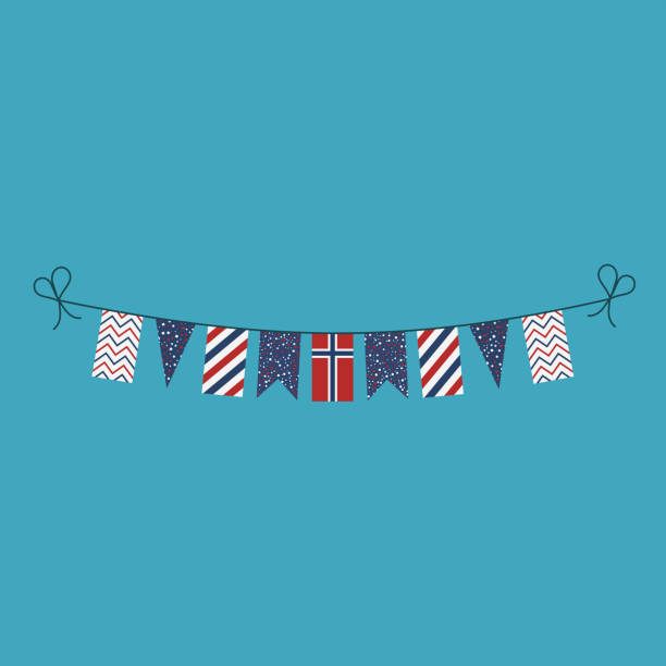 Decorations bunting flags for Norway national day holiday in flat design Decorations bunting flags for Norway national day holiday in flat design. Independence day or National day holiday concept. norwegian flag stock illustrations