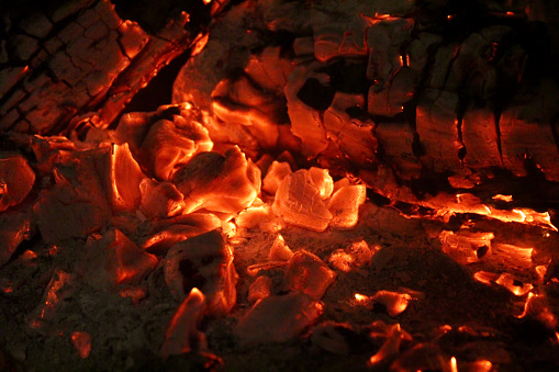 glowing coals in fireplace