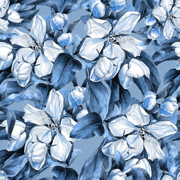 istock Floral spring seamless pattern. A branch of blooming Apple trees painted in watercolor. 1091877494