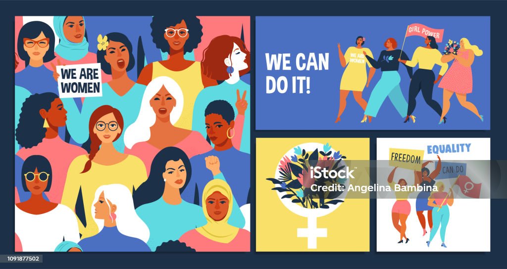 International Women's Day set. International Women's Day. We can do it! Vector templates for card, poster, flyer and other users International Womens Day stock vector