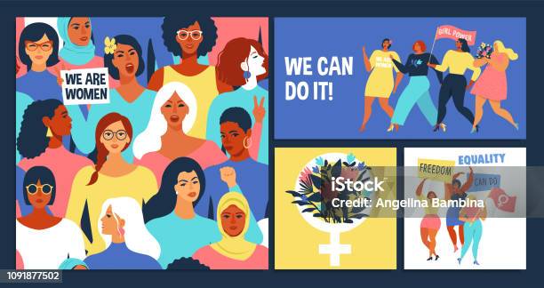 International Womens Day Set Stock Illustration - Download Image Now - International Womens Day, Women, Protest