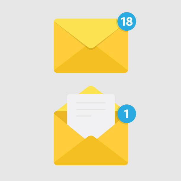 ilustrações, clipart, desenhos animados e ícones de isolado no fundo branco e o ícone do mail de notificação de mensagem. - email address
