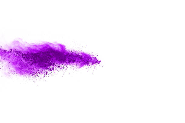 istock Powder explosion. Closeup of a purple dust particle explosion isolated on white. Abstract background. 1091880342