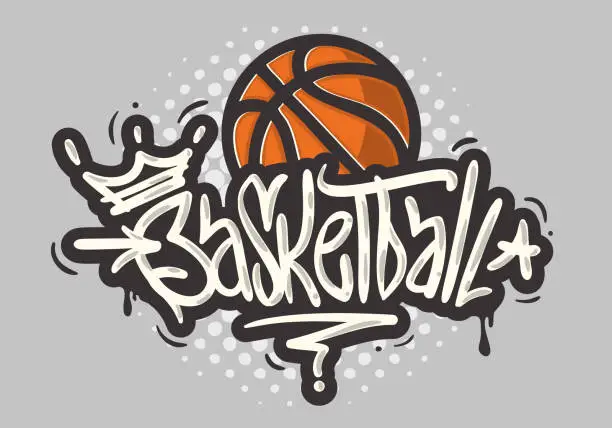 Vector illustration of Basketball Themed Hand Drawn Brush Lettering Calligraphy Graffiti Tag Style Type Design Vector Graphic