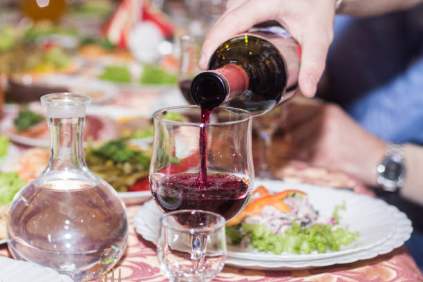 red wine poured into a glass