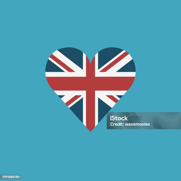 United Kingdom Flag Icon In A Heart Shape In Flat Design Stock Illustration - Download Image Now