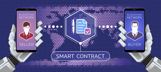 Smart Contract Illustration on the subject of 'Financial Technologies / Business Technologies'. intelligence stock illustrations