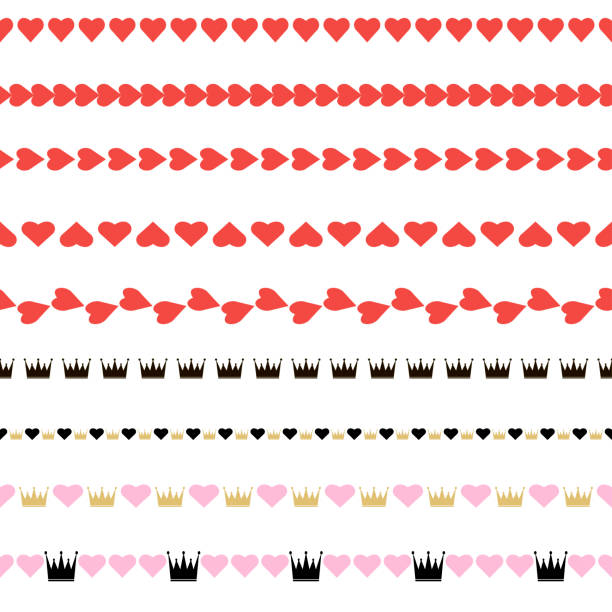 illustrations, cliparts, dessins animés et icônes de l’ensemble des profils sans soudure avec coeurs et couronnes. vector. - uneven in a row striped pattern