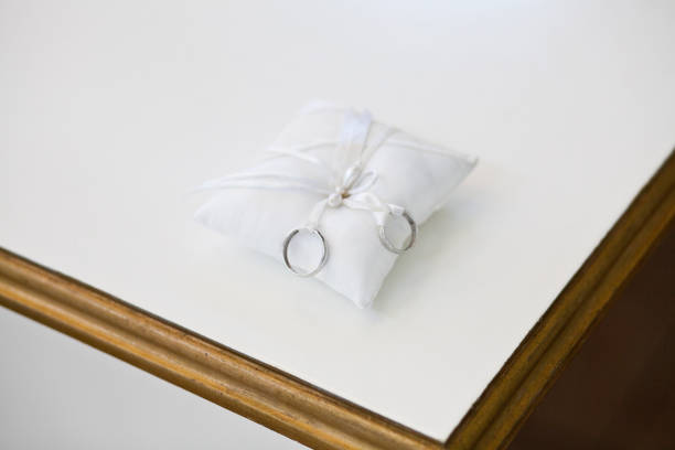 istock A pair of wedding rings on a white pillow 1091903498