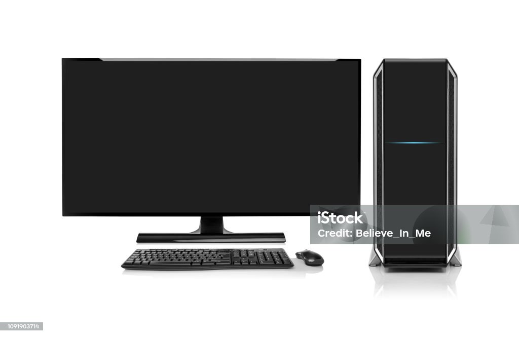 Computer Desktop With Wireless Modern Desktop Computer With Wireless Keyboard And Mouse Stock Photo ...