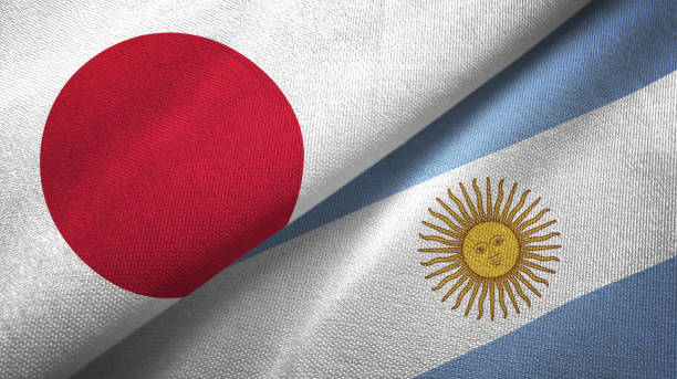 istock Argentina and Japan two flags together realations textile cloth fabric texture 1091904290