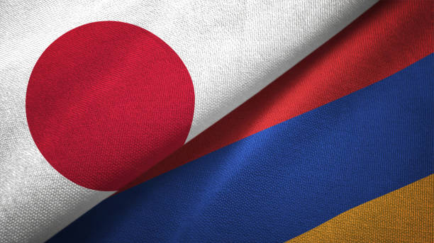 istock Armenia and Japan two flags together realations textile cloth fabric texture 1091904294