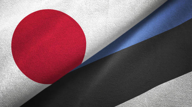 istock Estonia and Japan two flags together realations textile cloth fabric texture 1091904390
