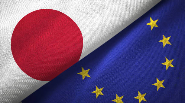 istock European Union and Japan two flags together realations textile cloth fabric texture 1091904392