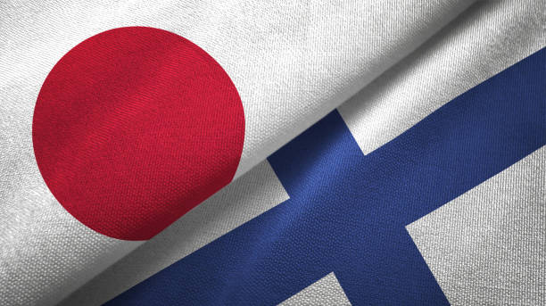 istock Finland and Japan two flags together realations textile cloth fabric texture 1091904396
