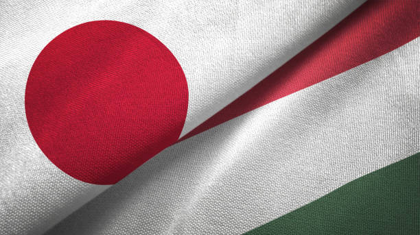 istock Hungary and Japan two flags together realations textile cloth fabric texture 1091904410