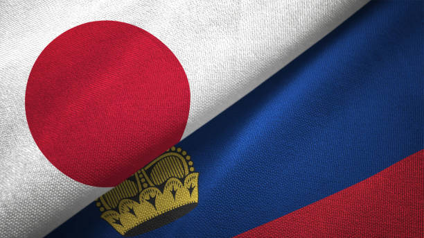 istock Liechtenstein and Japan two flags together realations textile cloth fabric texture 1091904492