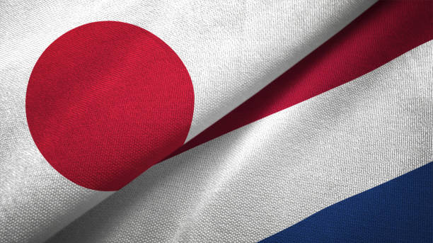 istock Netherlands and Japan two flags together realations textile cloth fabric texture 1091904540