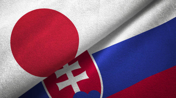 istock Slovakia and Japan two flags together realations textile cloth fabric texture 1091905604